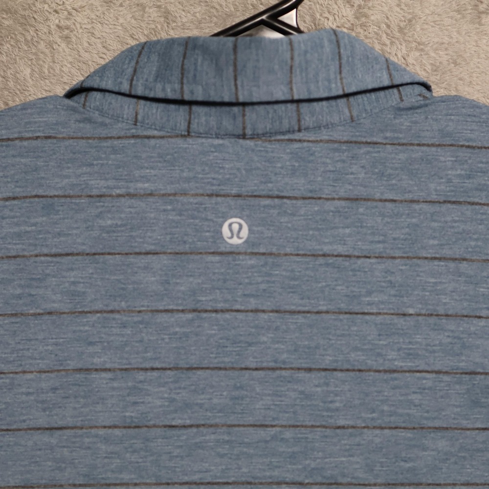 Lululemon Tech Polo Shirt Mens XL Blue Heather Striped Performance Golf Stretch - Picture 4 of 8
